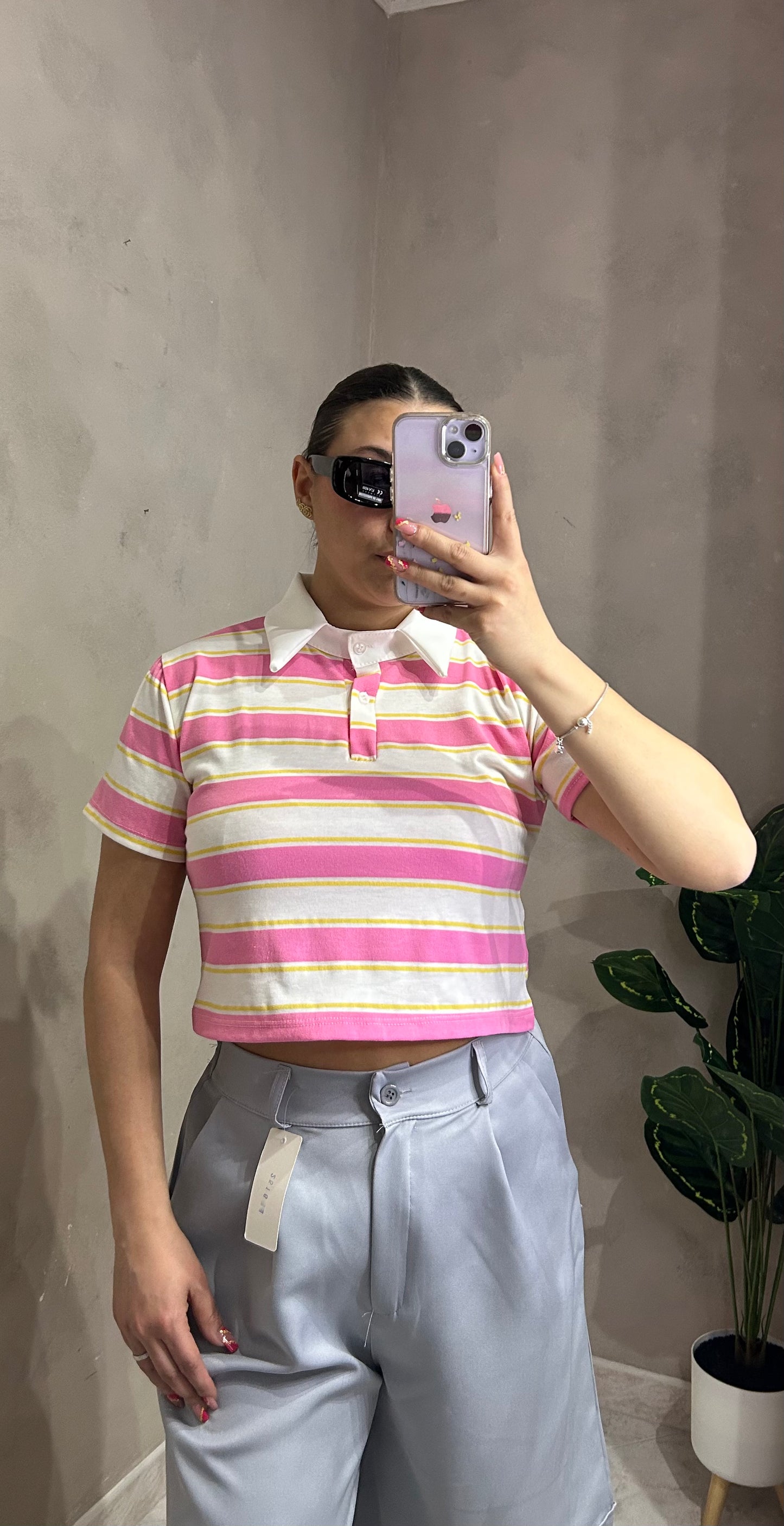 Polo Crop a Righe